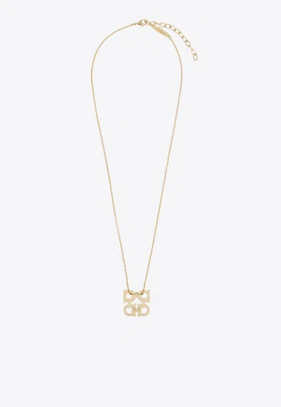 Ferragamo Four Gancini Pendant Necklace In Gold