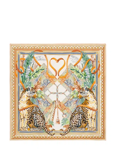 Ferragamo Foutherd Style Mini Scarf In Avorio/arancio