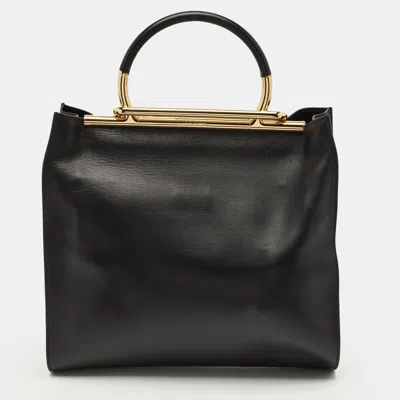Ferragamo Frame Black Leather Tote