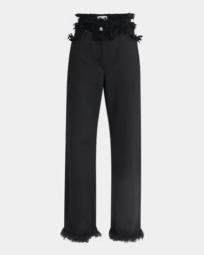 FERRAGAMO FRAYED HIGH-RISE STRAIGHT-LEG PANTS