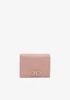 Ferragamo French Bi-fold Wallet In Grained Leather In Pink