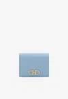 Ferragamo French Bi-fold Wallet In Grained Leather In Sky Blue