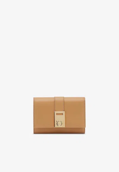 Ferragamo French Hug Wallet In Calf Leather In Camel