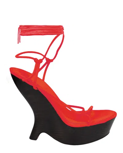 Ferragamo Frida Platform Wedge Sandals In Red