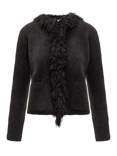 Ferragamo Fringe Cardigan For Women In Black