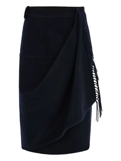 Ferragamo Wrap Skirt With Fringe Detail In Blue