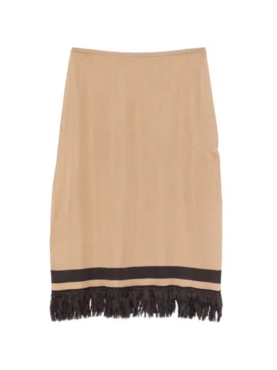 Ferragamo Fringe Hem Midi Skirt In Brown