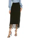 Ferragamo Fringe Hem Wool Maxi Skirt In Green