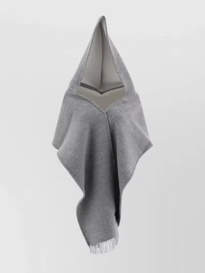 Ferragamo Fringe Hooded Scarves Featuring Detailing In Gray