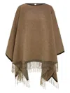 Ferragamo Fringe Leather Trim Cape In Brown