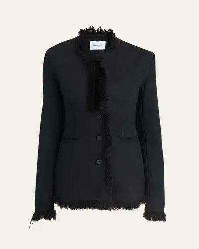 Ferragamo Fringe-trim Plunge Blazer In Nero