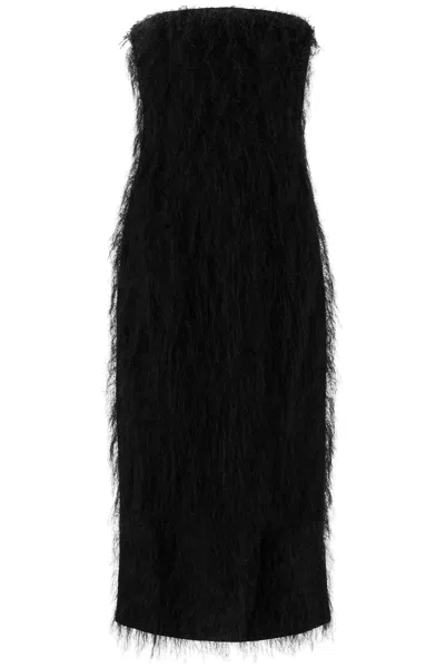 Ferragamo Salvatore  Strapless Fringed Maxi Dress In Black