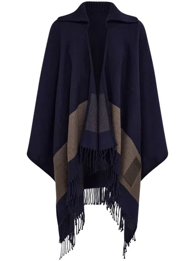 Ferragamo Fringed Cape In Blue