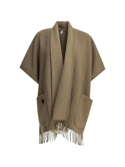 Ferragamo Fringed Cashmere Coat In Brown