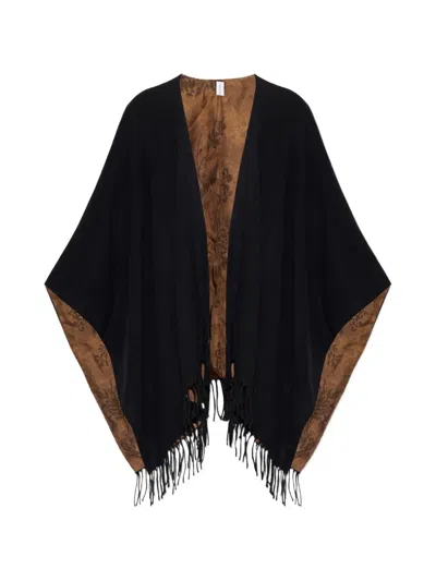 Ferragamo Fringed Double-sided Poncho In Black