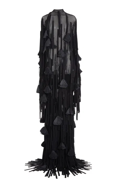 Ferragamo Fringed Gown In Black