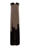 Ferragamo Fringed Linen-blend Long Dress In Brown