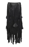 Ferragamo Fringed Midi Skirt In Black