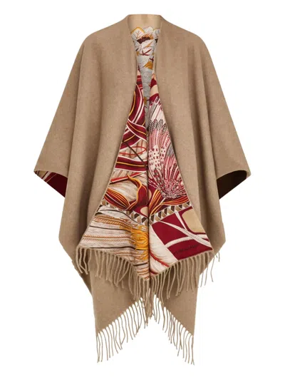 Ferragamo Fringed Reversible Cape In Neutral