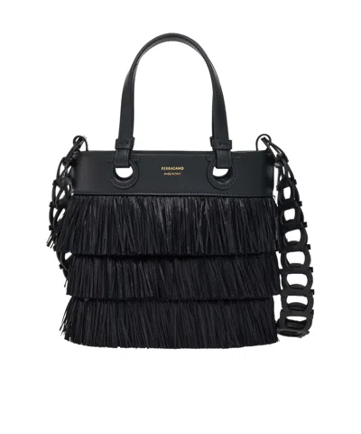 Ferragamo Fringed Tote Bag In Black