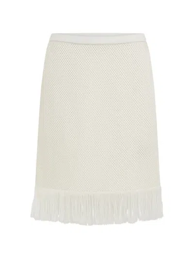 Ferragamo Fringed-trim Mini Skirt In White