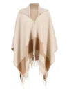 Ferragamo Fringed Wool Cape In Nude