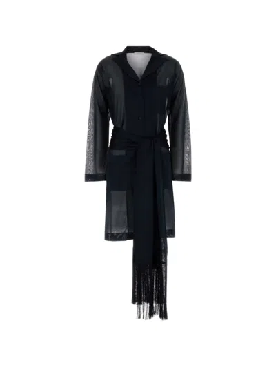 Ferragamo Fringe-trimmed Sheer Cardigan In Blue