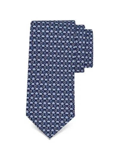 Ferragamo Silk Tie Frog And Lily Pad Motif In Blue