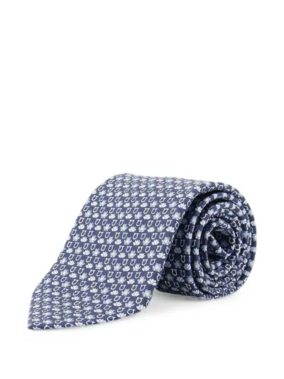 Ferragamo Frog-print Silk Tie In Blue