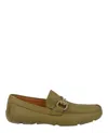 Ferragamo Front 4 Gancini Pebbled Drivers Shoes In Green