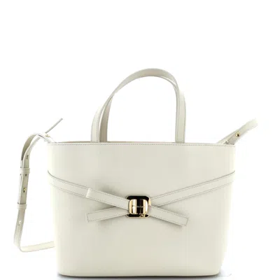 Ferragamo Front Cross Bow Shopper Tote Leather Small In Sand