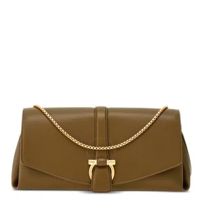 Ferragamo Front Flap Chain-link Shoulder Bag In Green