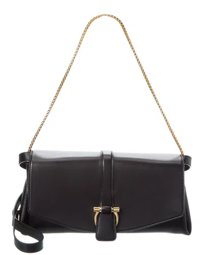 Ferragamo Front Flap Medium Leather Shoulder Bag In Black