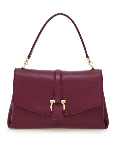 Ferragamo Front Flap Small Leather Handbag In Purple