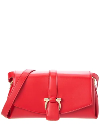 Ferragamo Front Flap Small Leather Shoulder Bag In Red