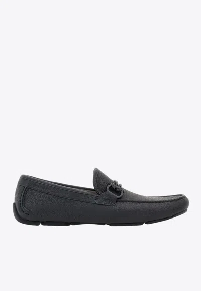 FERRAGAMO FRONT GANCINI PLAQUE LEATHER LOAFERS