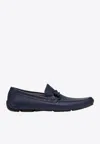 Ferragamo Gancini Moccasin Driver Shoes In Blue
