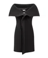 Ferragamo Black Short Dress With Bardot Neckline In Wool Blend Stretch Woman In Black