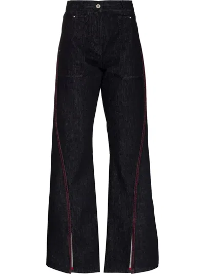 Ferragamo Front-slit Wide-leg Jeans In Blue