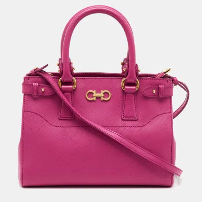 Pre-owned Ferragamo Fuchsia Saffiano Leather Beky Tote In Pink
