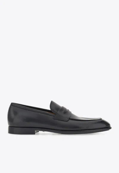 Ferragamo Funes Leather Penny Loafers In Black