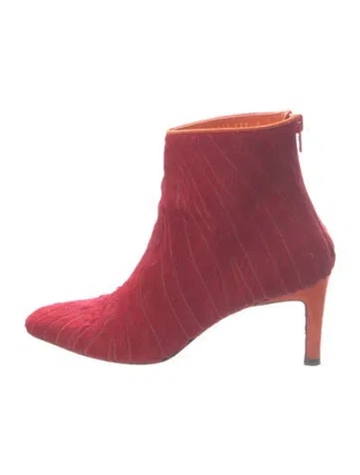 Pre-owned Ferragamo Fur Animal Print Boots In Red
