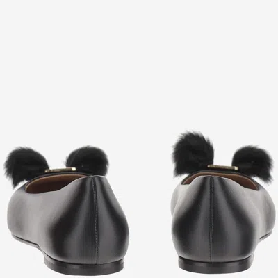 Ferragamo Fur Bow Leather Ballet Flat In Multi