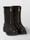 Ferragamo Fur Cuff Leather Sole Ankle Boots