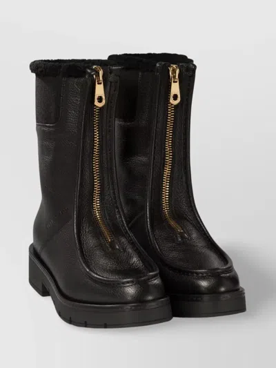 Ferragamo Fur Cuff Leather Sole Ankle Boots