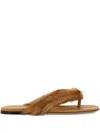 Ferragamo Thong Sandal With Fur Detail In Brown