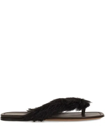 Ferragamo Fur-detail Thong Sandals In Brown