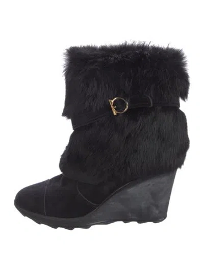 Pre-owned Ferragamo Fur Fur Trim Snow Boots In Black
