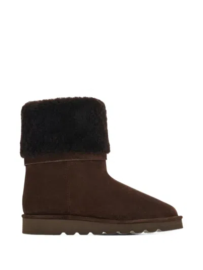 Ferragamo Fur-lined Pull-on Boots With Hug Buckle In Brown