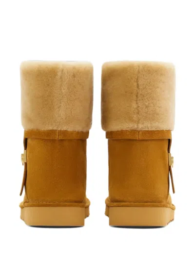 Ferragamo Fur-lined Pull-on Boots With Hug Buckle In Brown